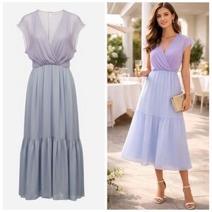 EMPORIO ARMANI Silk Chiffon Midi Dress Lavender Blue Colorblock IT40 US4 NWOT